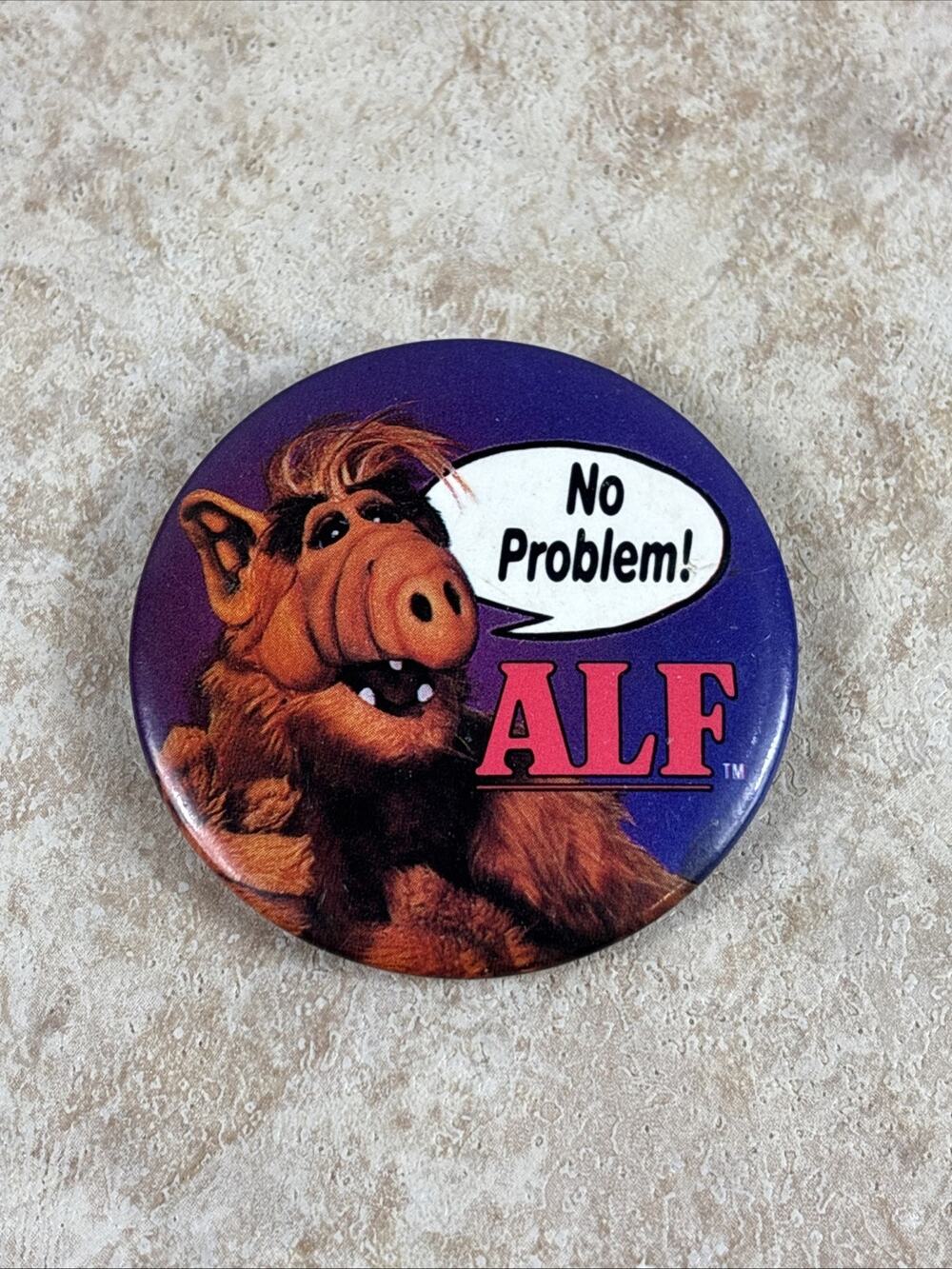 Vintage Alf The Alien No Problem Pinback Button Television Advertising Pin